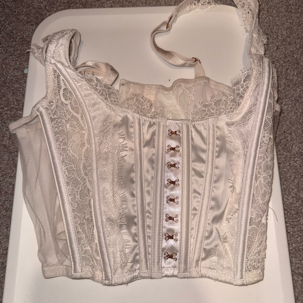 VICTORIA SECRET white Lace Corset Top